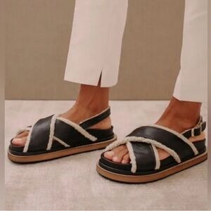Alohas Marshmallow Black Leather Sandals PLWG1C4-2536 Size 36 EU